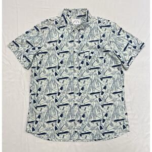 Kirrin Finch Blue Skateboard Print Button Up Short Sleeve Shirt Size 12